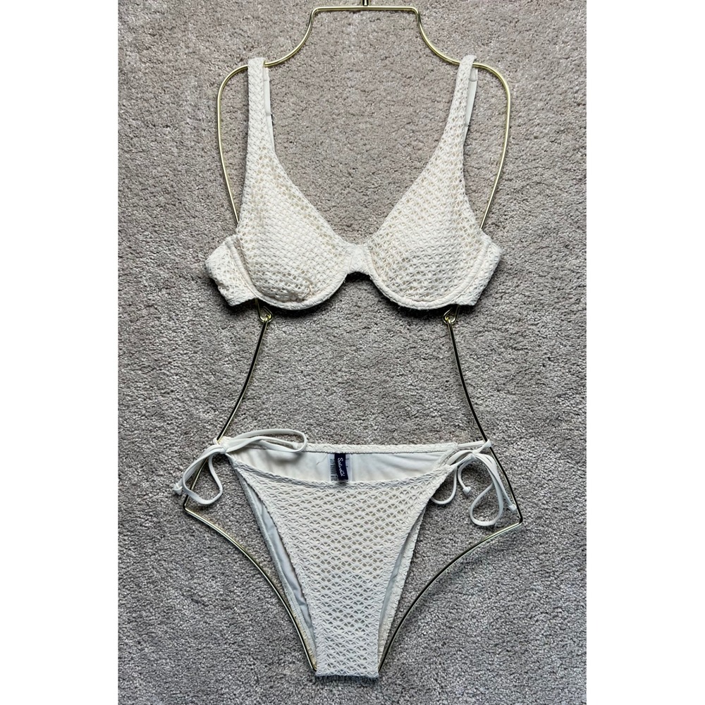 Splendid Cream Crochet Bikini Swimsuit Set Underwire Women's BOHO Chic‎ Small